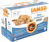 IAMS Delights Sea Collection Katzenfutter Nass - Multipack con pescado clasificado (Lachs, Thunfisch, Caballa, Seefisch) en salsa, Nassfutter para Katzen de 1 año, 12 x 85 g