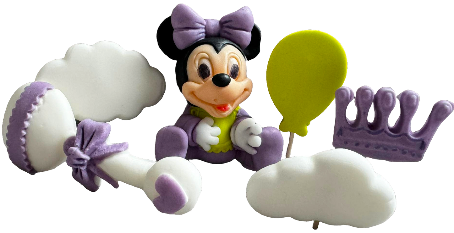 Set de 6 adornos comestibles de azúcar, Decoraciones de pasta de azúcar Minnie Mouse Naty Shop