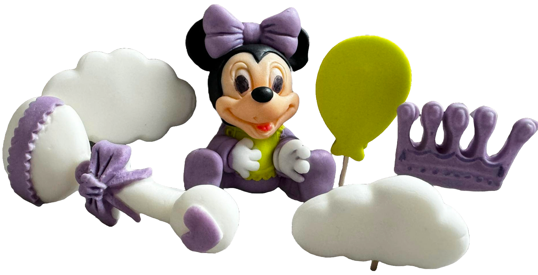 Set de 6 adornos comestibles de azúcar, Decoraciones de pasta de azúcar Minnie Mouse Naty Shop
