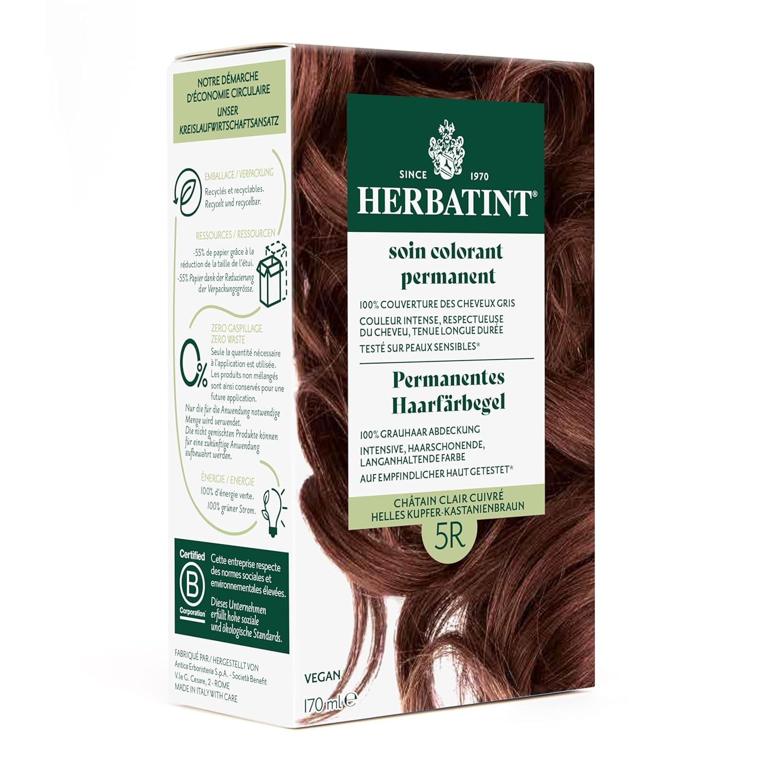 Tinte Permanente en Gel 6N Rubio Oscuro - 170 ml I Sin amonia, cobertura 100% de las canas I Probado en pieles sensibles, con 8 extractos de plantas Naty Shop Tinte Capilar 5R Cobre Claro - Castaño Castaño