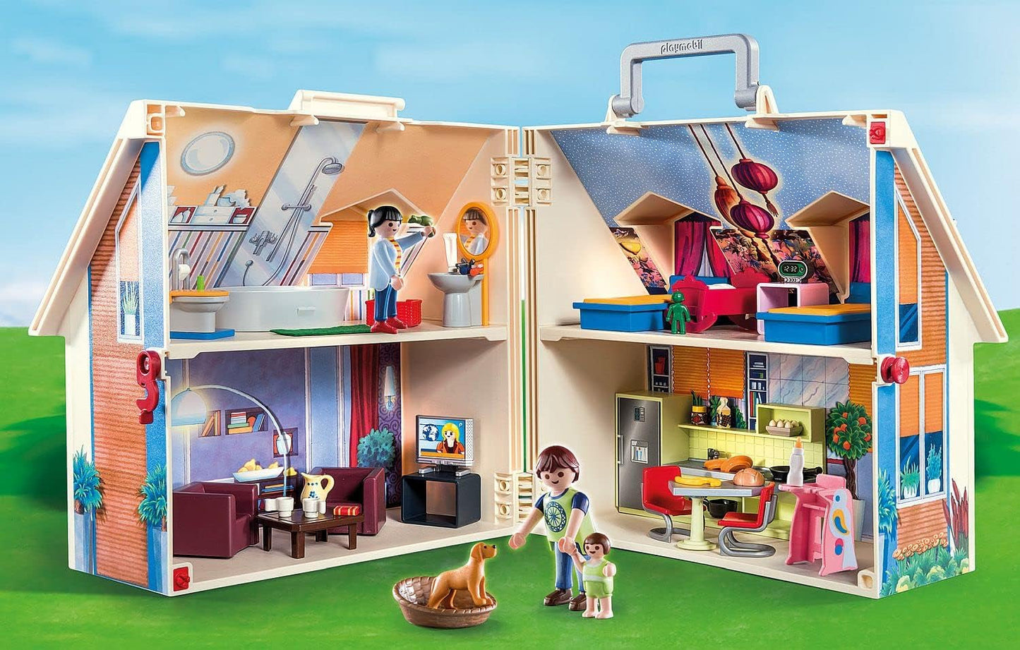 Dollhouse 70985 Casa de muñecas plegable con asa, juguete para mayores de 4 años y Dollhouse 70209 Habitación para adolescentes con figura de niña y accesorios, 4+