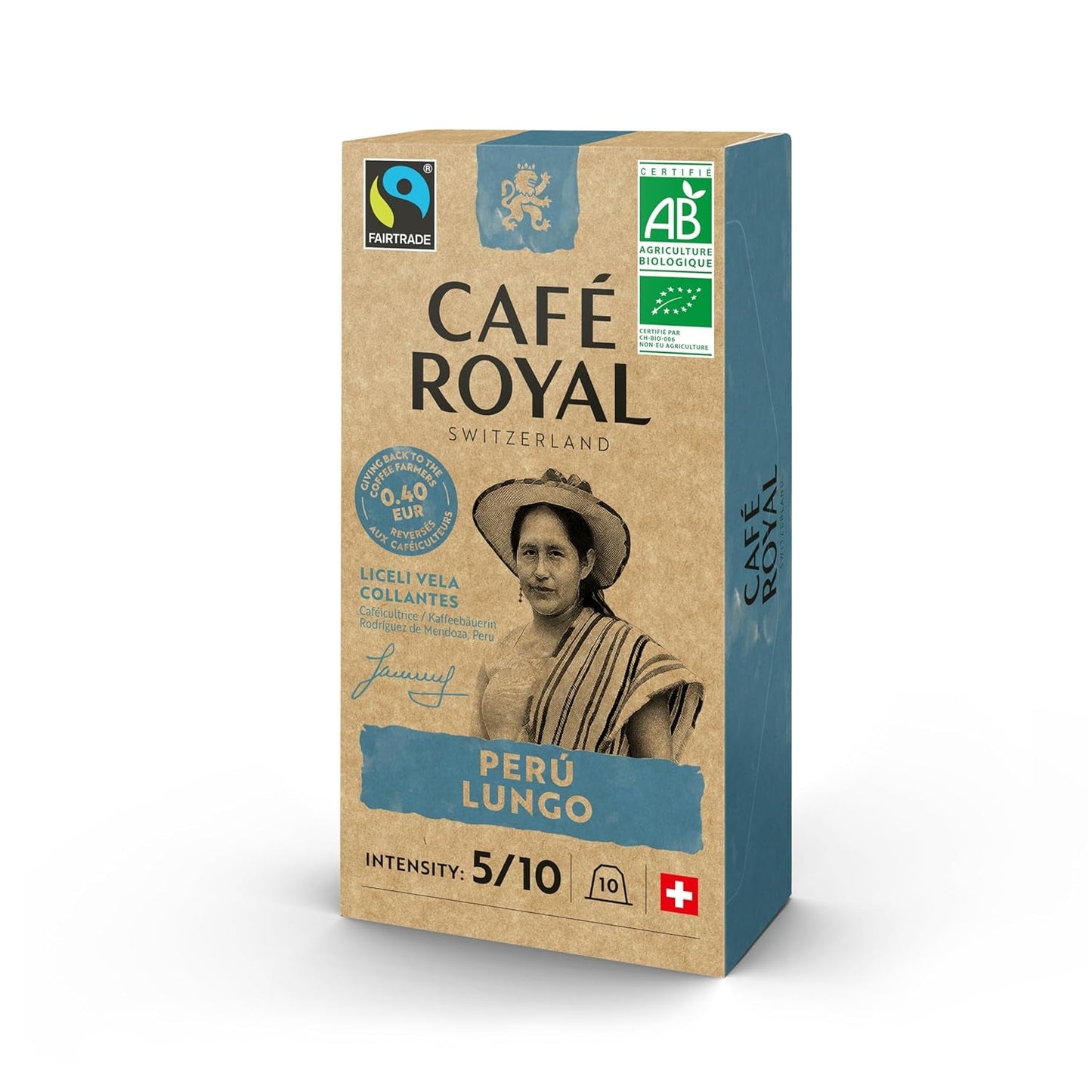 Café Royal Peru Lungo Bio – Café compatible con Nespresso®, 100% Arábica del Perú, cremoso, Intensidad 5/12, Comercio Justo, 100 cápsulas