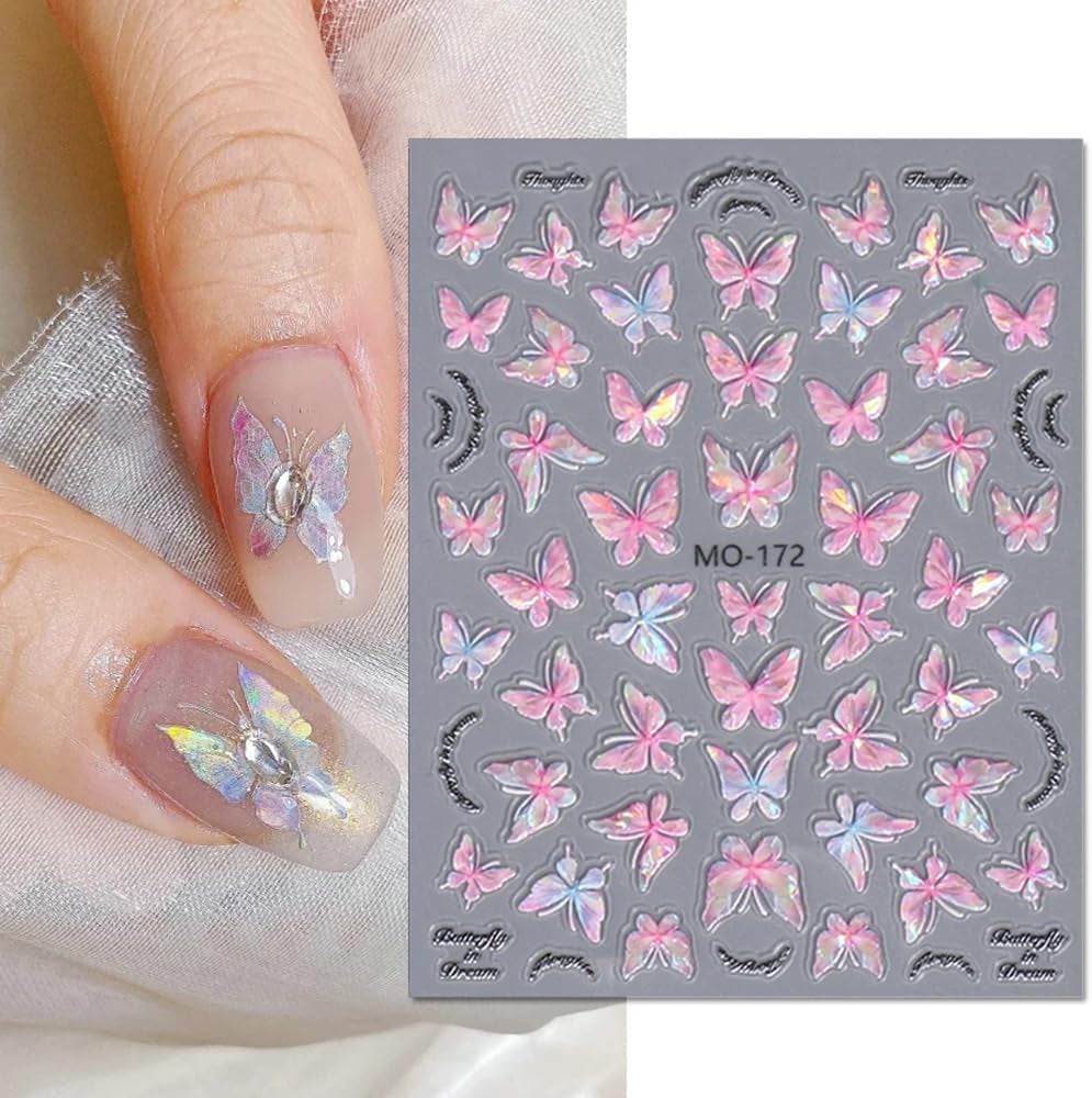 Pegatinas de uñas de mariposa en relieve 5D, mariposas autoadhesivas, pegatinas para decoración de uñas, pegatinas de arte de uñas de mariposa aurora, diseño de accesorios de uñas, pegatinas de mariposa para uñas, pegatinas de arte de uñas