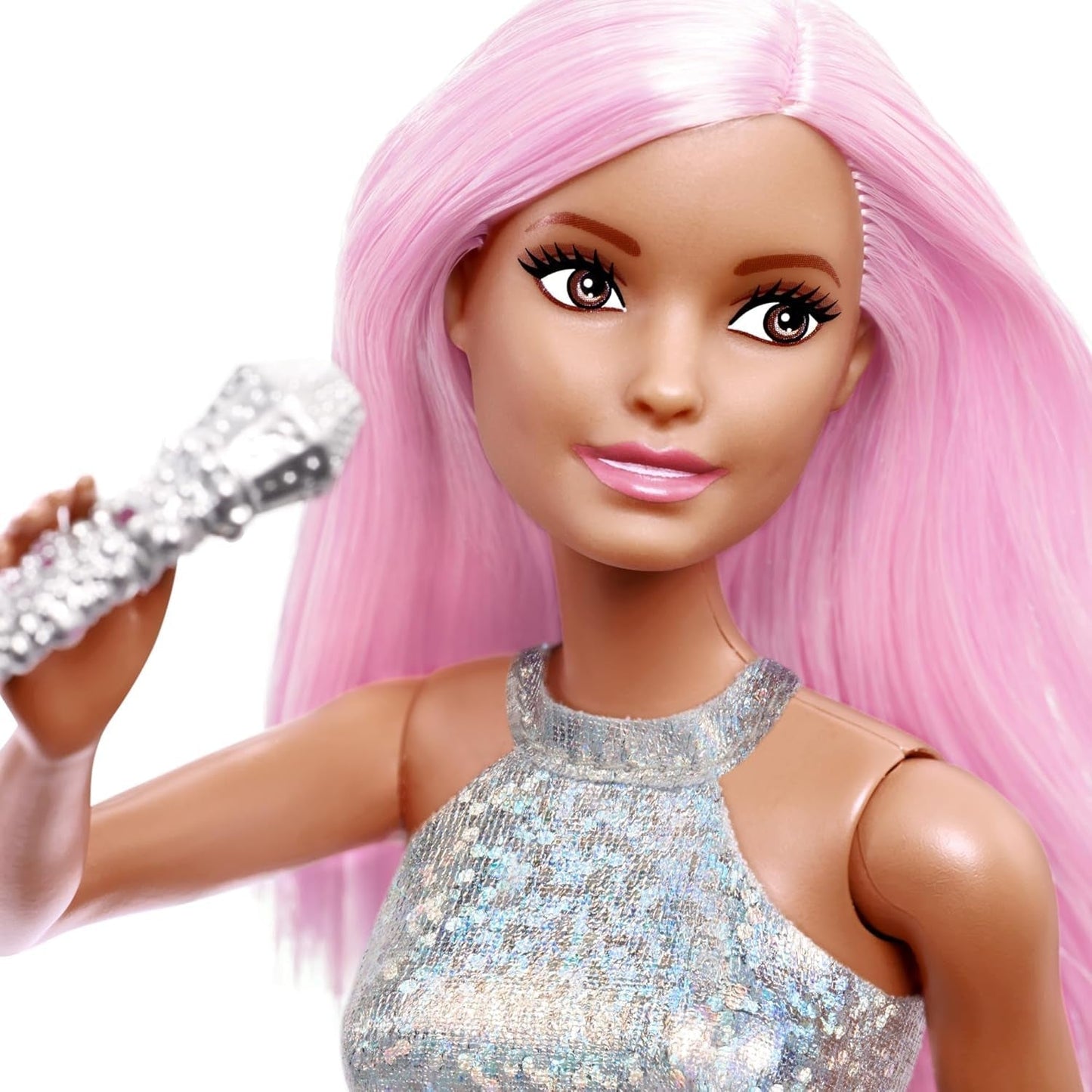 Muñeca Barbie Pop Star vestida con falda brillante, micrófono y pelo rosa Regalo para niños de 3 a 7 años JCW42 Dazzling Dolls Naty Shop