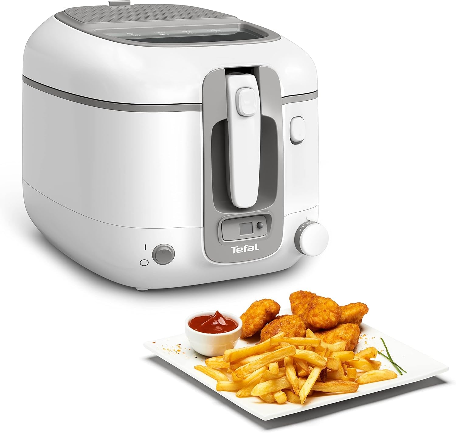 Freidora Tefal Super Uno Access, capacidad 2,2 L, piezas aptas para lavavajillas, filtro de olores Electrodomésticos Naty Shop Super Uno con temporizador blanco/gris