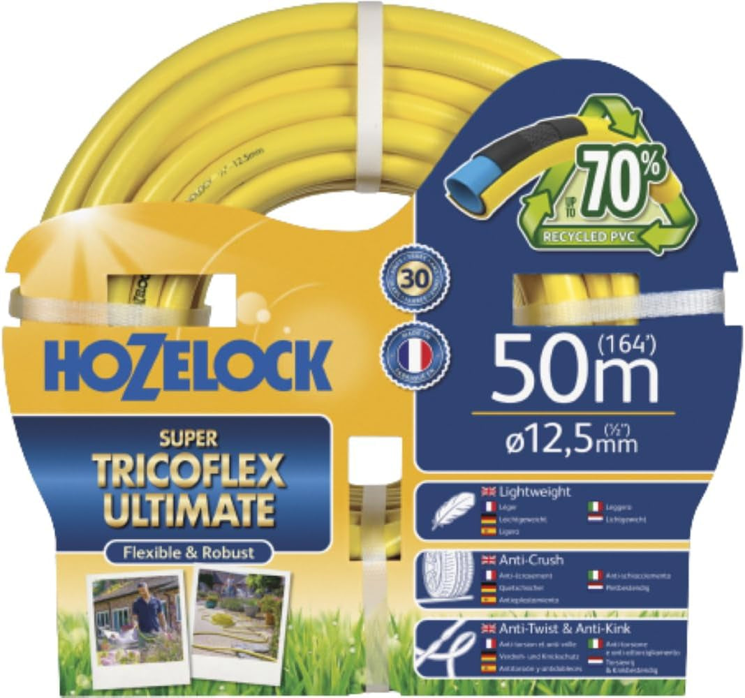 Manguera HOZELOCK - Ultramax 12,5 mm x 30 m, hasta 70 % de PVC reciclado, robusta, resistente a la intemperie, antitorsión, resistente a dobleces y aplastamientos, gris