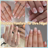 Juego de uñas postizas, 240 piezas de uñas cuadradas cortas, modelo de gel suave, degradado blanco desnudo, pegamento natural falso en uñas postizas para mujeres DIY (degradado desnudo, 240X)