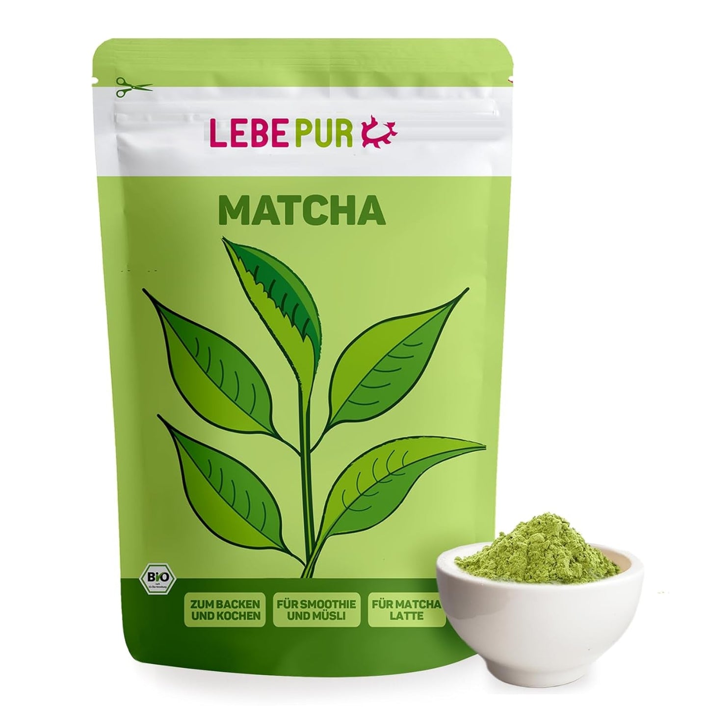 Lebepur BIO Matcha en polvo 100G - Calidad Premium de Japón Sin aditivos - Té verde en polvo 100% puro para Matcha Latte, té Matcha, té verde, batido - Té verde japonés
