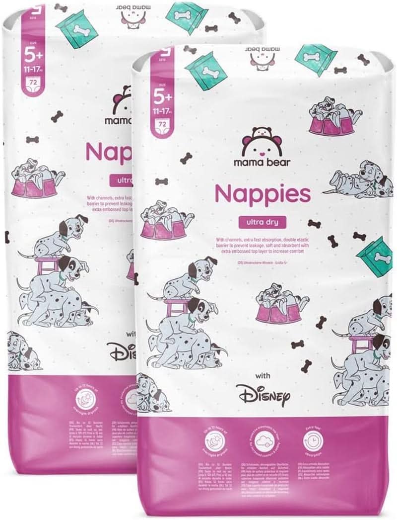 Mama Bear Disney Ultra Dry Pañales Talla 4 (8-14kg), Blanco, 84 Piezas (1 Paquete) Naty Shop Talla 5+ (11-17kg) Paquete Mensual