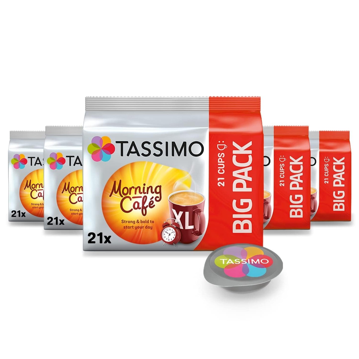 Tassimo Kapseln Moring Café XL Strong & Intense, paquete grande, 5 x 21 compresas, 105 cápsulas de café
