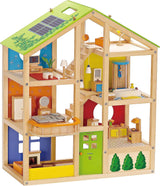 Casa de muñecas Hape Four Seasons: galardonada casa de muñecas de madera de tres pisos con muebles, accesorios, escaleras corredizas y techo reversible para todas las estaciones, para niños de 3 años en adelante