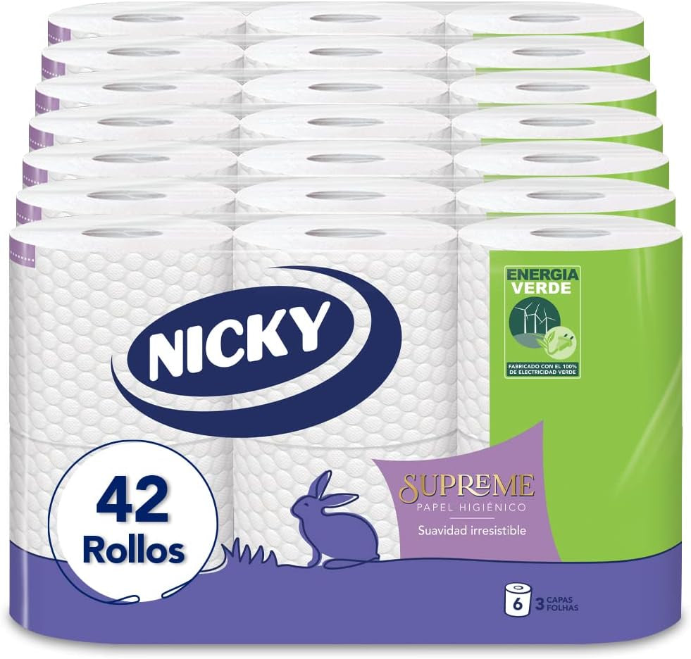 Papel higiénico Supreme, 42 rollos, 3 capas, 160 servicios por rollo, Suavidad irresistible, Envase fácil de abrir, Papel 100% certificado Fsc