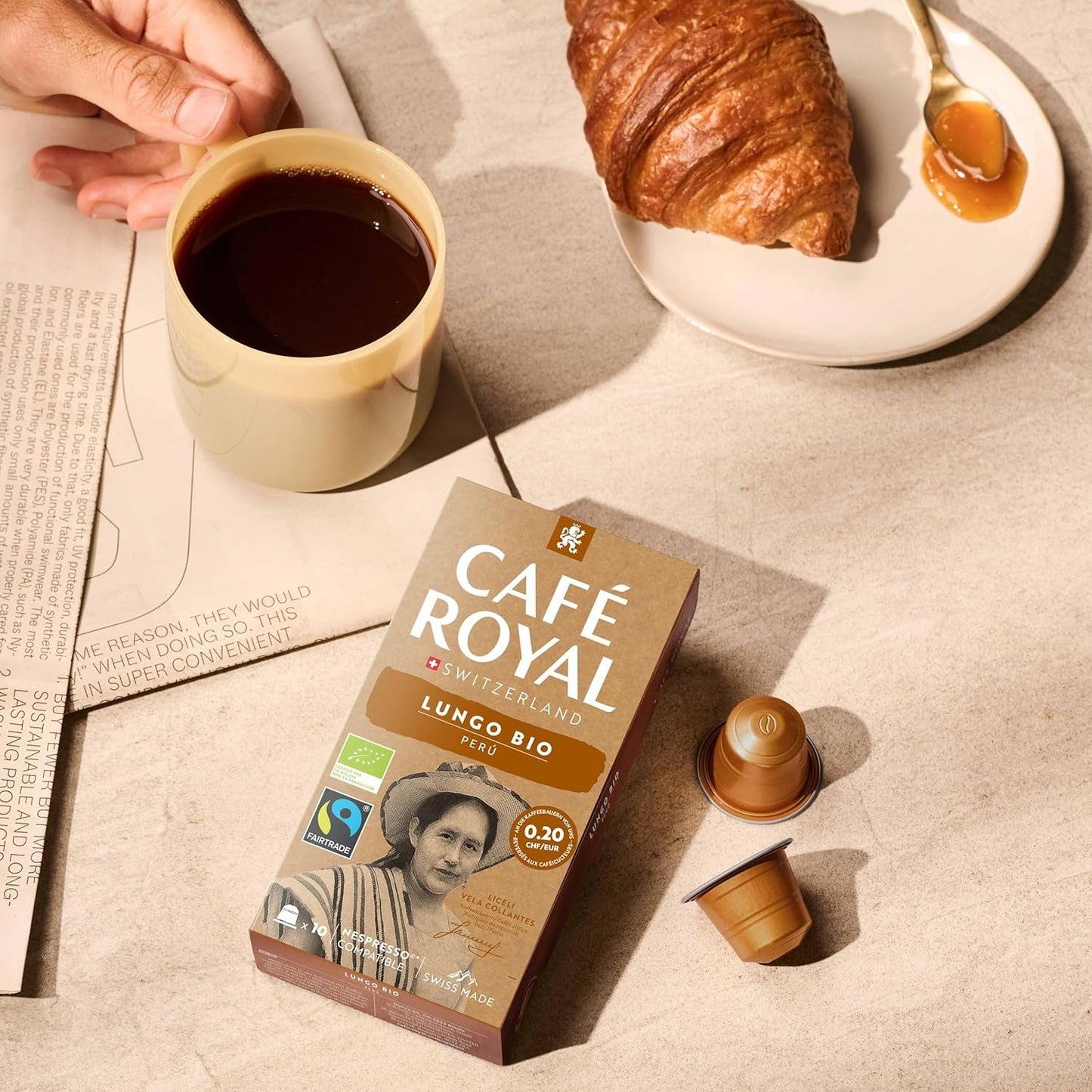 Café Royal Peru Lungo Bio – Café compatible con Nespresso®, 100% Arábica del Perú, cremoso, Intensidad 5/12, Comercio Justo, 100 cápsulas