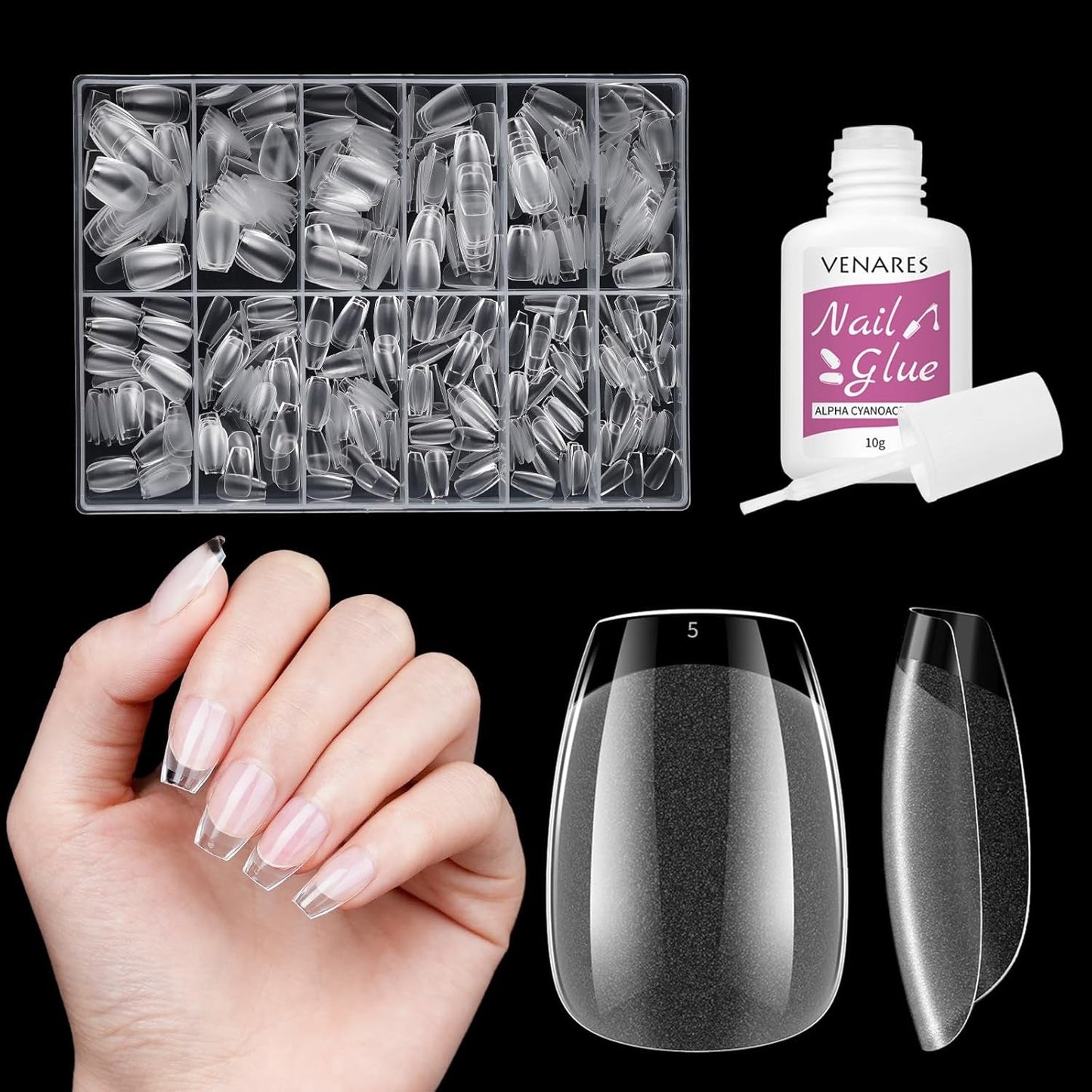Uñas postizas cortas bailarina 500 Uds pegamento en 12 tamaños uñas artificiales Gel suave corto cobertura completa puntas de uñas para uñas de Gel cortas S