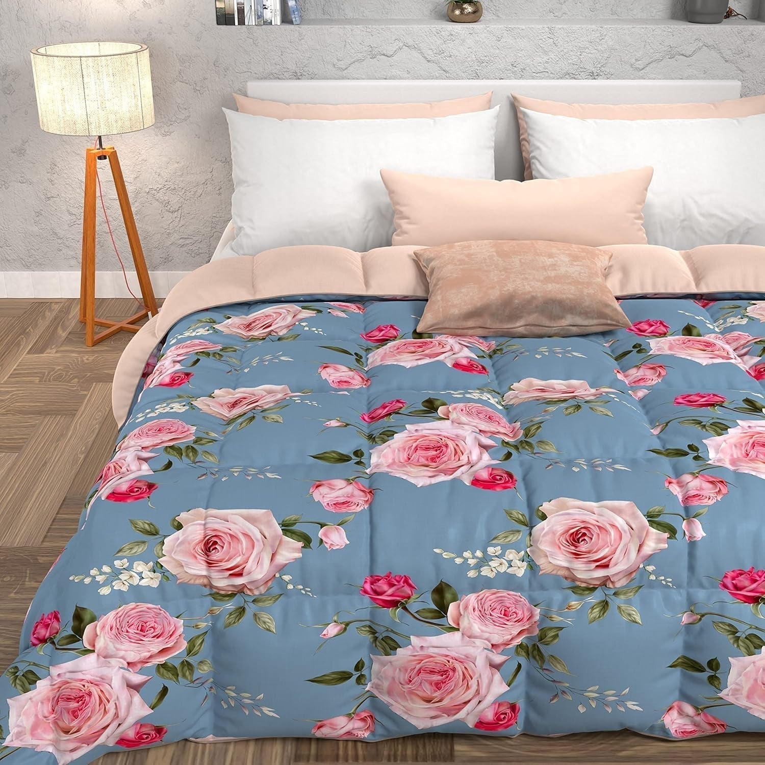 PETTI Artigiani Italiani - Edredón de invierno, Edredón de invierno, Edredón sencillo, Doble cara, Monocolor e impresión digital, 100% microfibra hipoalergénica, Made in Italy Edredones y edredones Naty Shop Flowers 20 Azul claro Cama individual