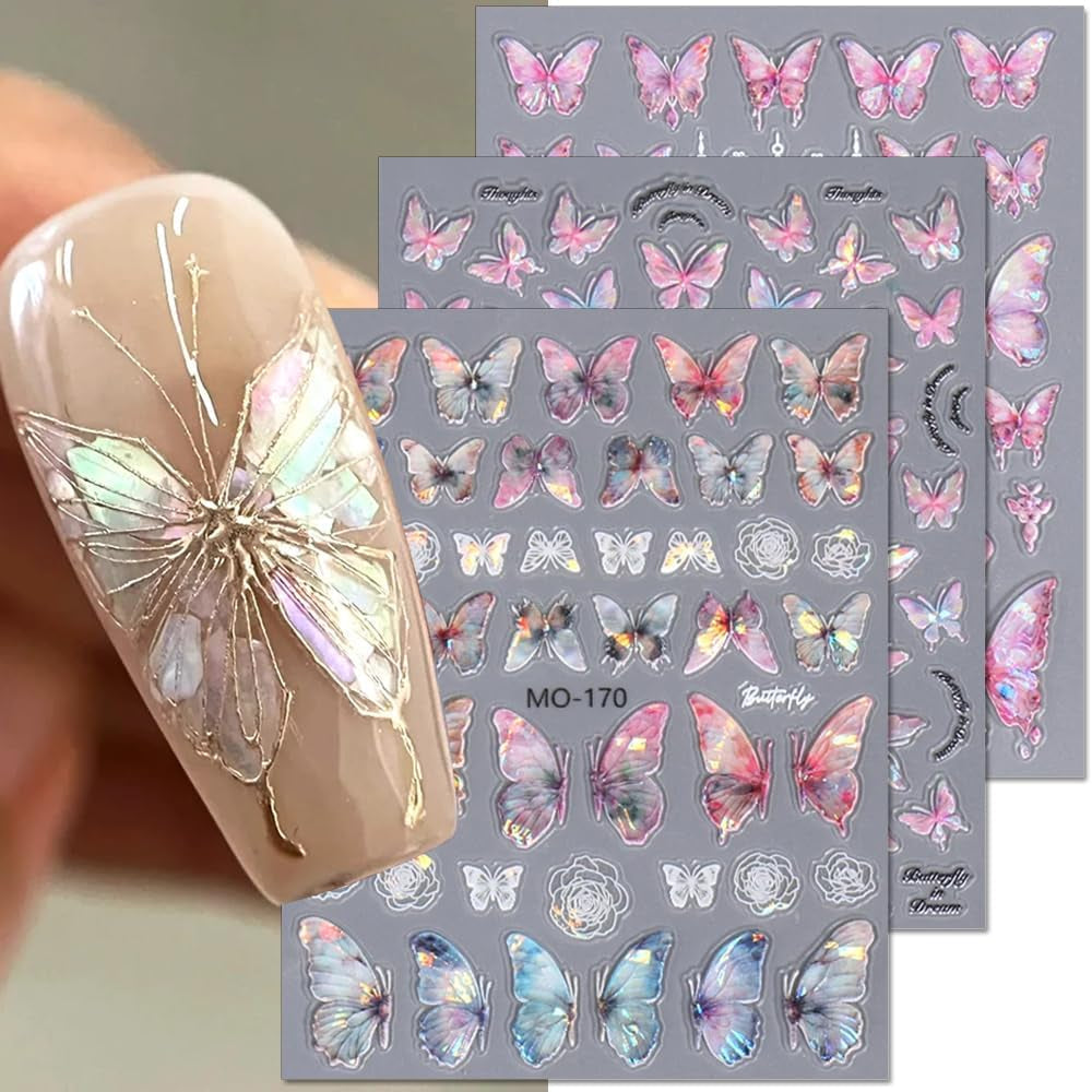 Pegatinas de uñas de mariposa en relieve 5D, mariposas autoadhesivas, pegatinas para decoración de uñas, pegatinas de arte de uñas de mariposa aurora, diseño de accesorios de uñas, pegatinas de mariposa para uñas, pegatinas de arte de uñas