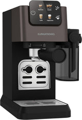 Cafetera espresso con portafiltro GRUNDIG KSM 5330 con depósito de leche integrado, potencia 1628 W, presión de bomba 15 bar, doble boquilla, pantalla táctil a color, BrewSense, CreamyPro, Acero inoxidable oscuro/Negro