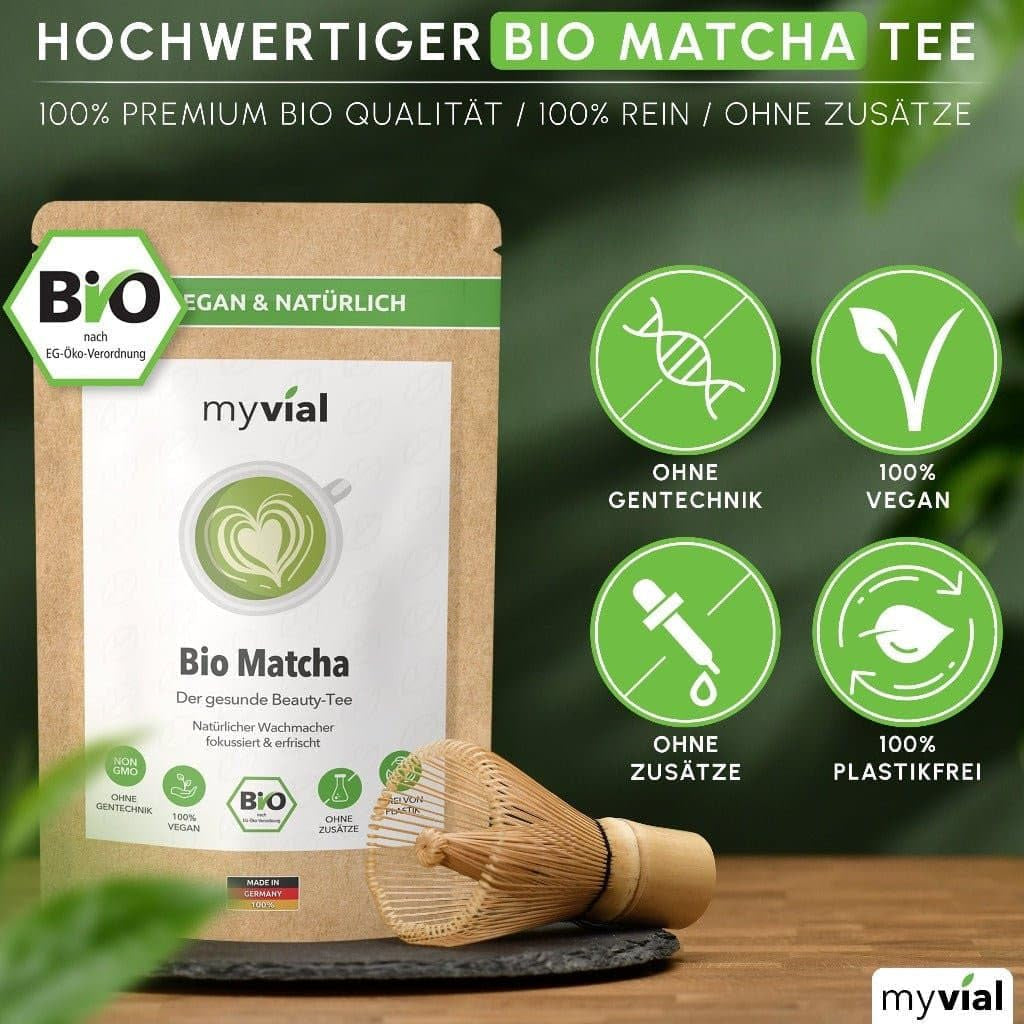 Té Matcha orgánico en polvo premium 100 g Té verde de la más alta calidad de Japón Kagoshima - Perfecto para batidos Matcha Latte Té verde japonés Vegano Sin aditivos Envase sin plástico