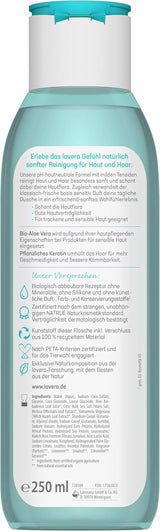 Lavera Care Basis Sensitiv 2 en 1, Champú y gel de ducha con aloe vera ecológico y queratina vegetal, 250 ml Ducha y baño Naty Shop