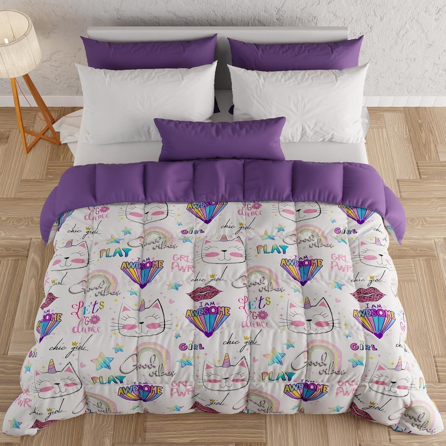 PETTI Artigiani Italiani - Edredón de invierno, Edredón de invierno, Doble cara, Monocolor e impresión digital, 100% microfibra hipoalergénica, Made in Italy Edredones y edredones Naty Shop