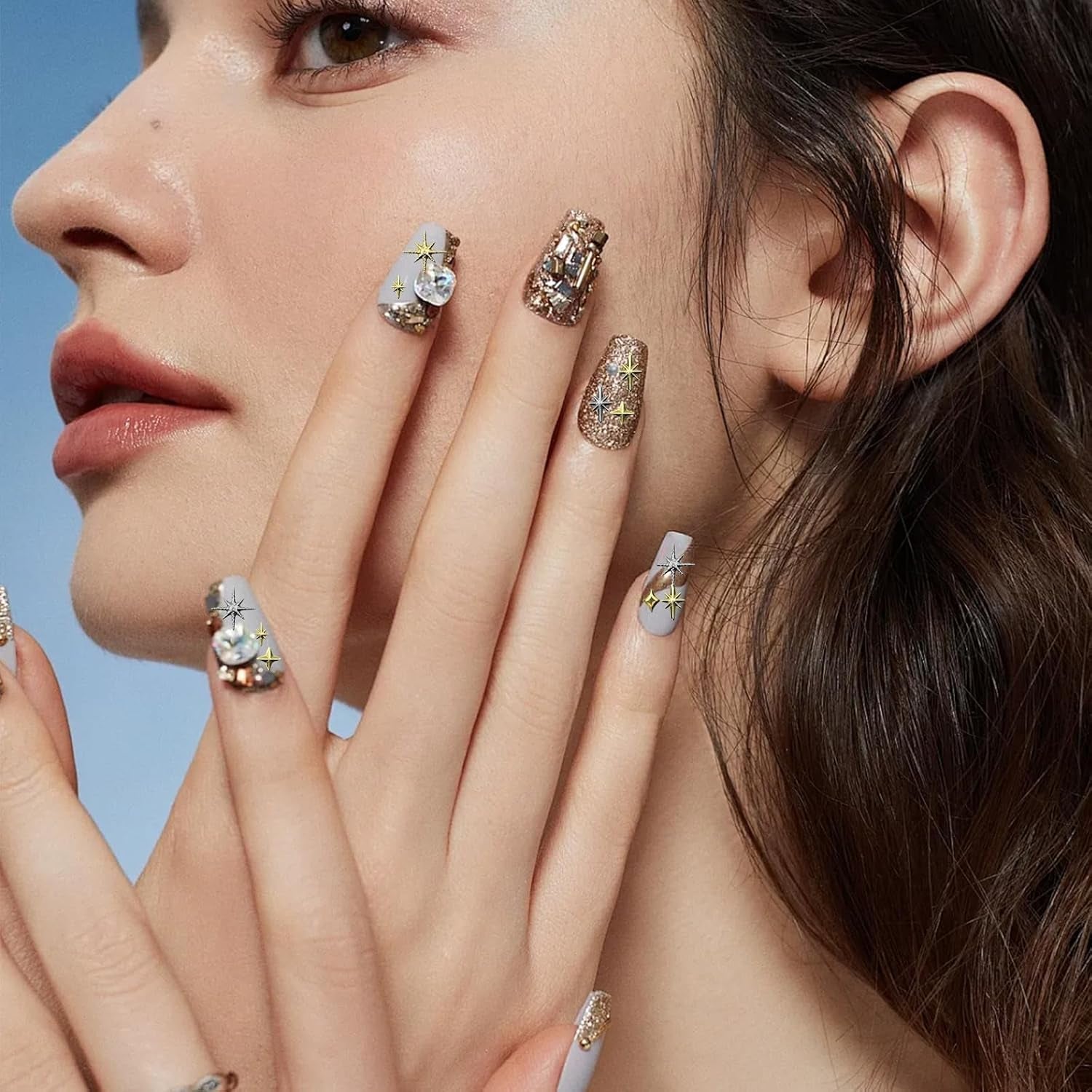 3400 Stück Goldene Und Silberne Sternperlen, Goldene Nagelanhänger, Zubehör Für Nagelschmuck, Schöne Sternnagelanhänger Für Nägel, Nail Art Rhinestones