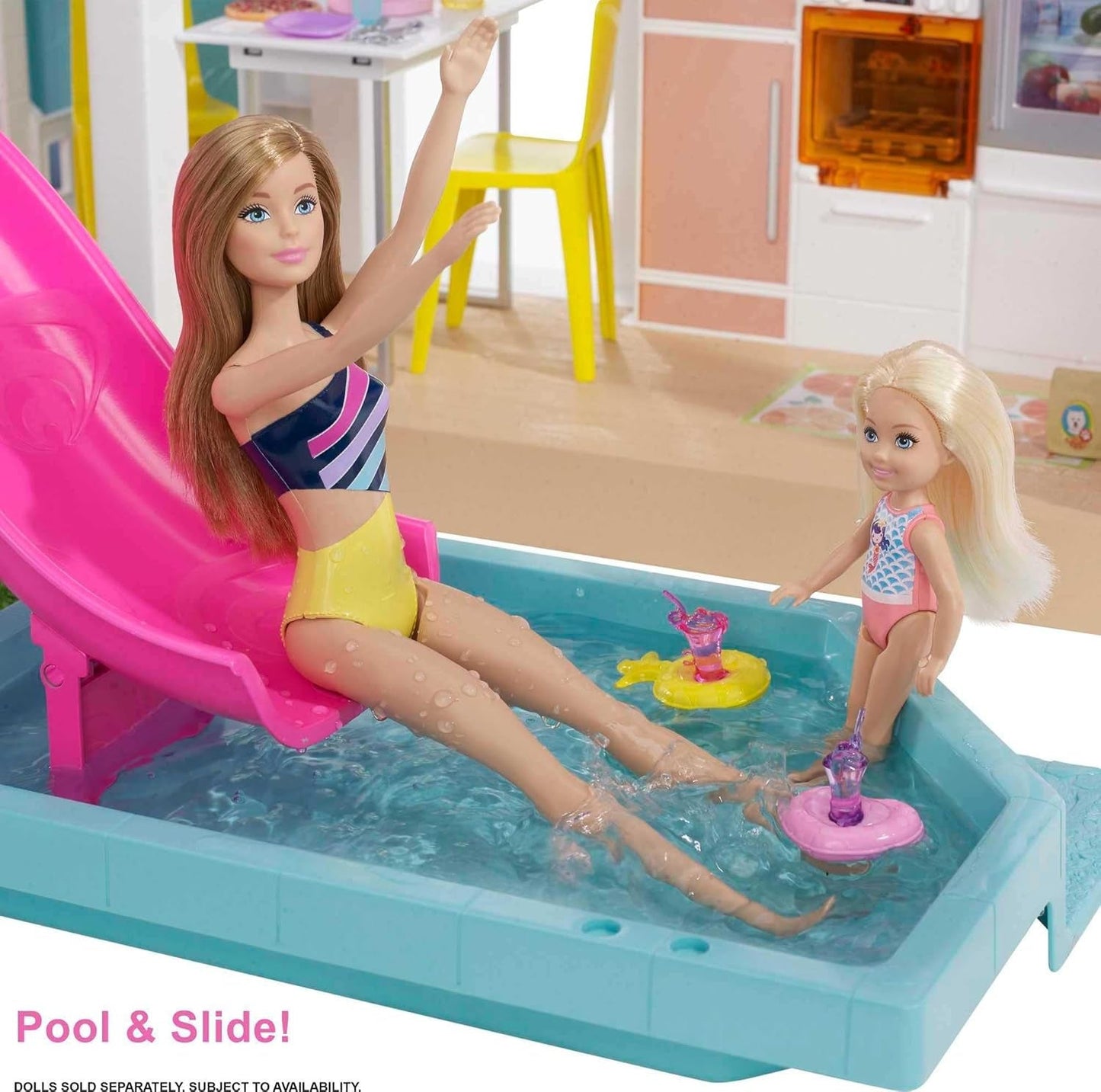 Barbie Dream House (114cm), Casa de Muñecas de 3 Pisos, Piscina, Tobogán, Elevador para Silla de Ruedas, 75 Accesorios, Muñecas, Apto como Regalo para Niños de 3 Años en Adelante, GRG93