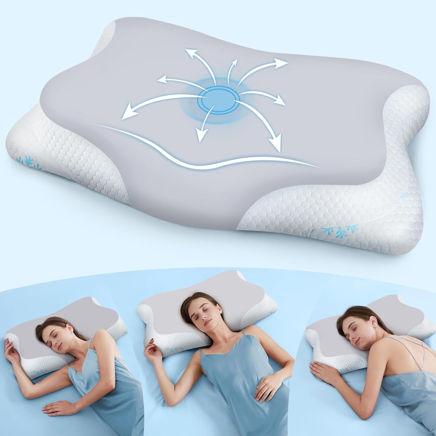 Cloudétoile Almohada para el cuello Almohada viscoelástica - Almohada ortopédica ergonómica 2 en 1 Almohada de espuma viscoelástica Almohada para dormir de lado Almohada de apoyo para el cuello Almohada viscoelástica regulable en altura Blanco 64X38X12cm Almohadas ortopédicas cervicales Naty Shop Gris 65X39X12 Cm