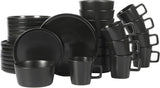 Juego de vajilla Bowery, 32 piezas, negro mate, gres, platos, tazones y tazas, 8 porciones