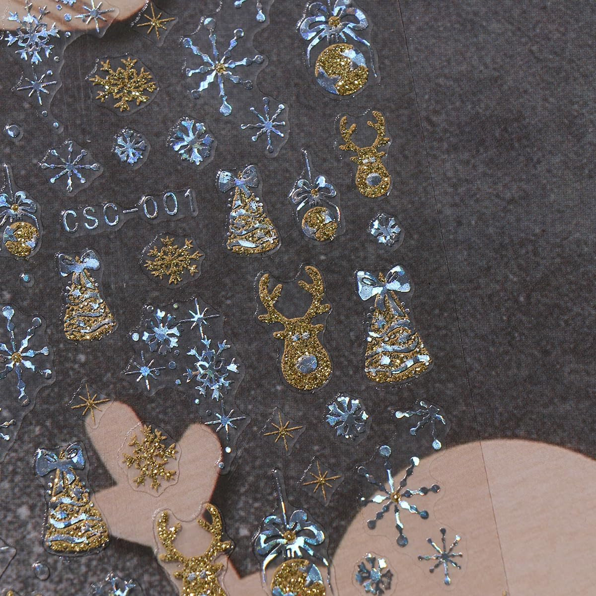 JMEOWIO Nagelsticker Weihnachten Gold Glitter Silver 8 Blatt Nail Art Sticker Selbstklebend Nagelaufkleber Schneeflocke Winterurlaub Dekoration Nageldesign Zubehör