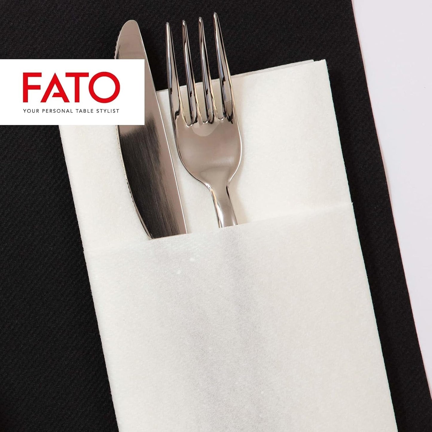 Fato - Servilletas de Papel Seco, Airlaid, Efecto Tela, Paquete de 50 Servilletas, Tamaño 40X40 Plegadas en 4, Color Negro