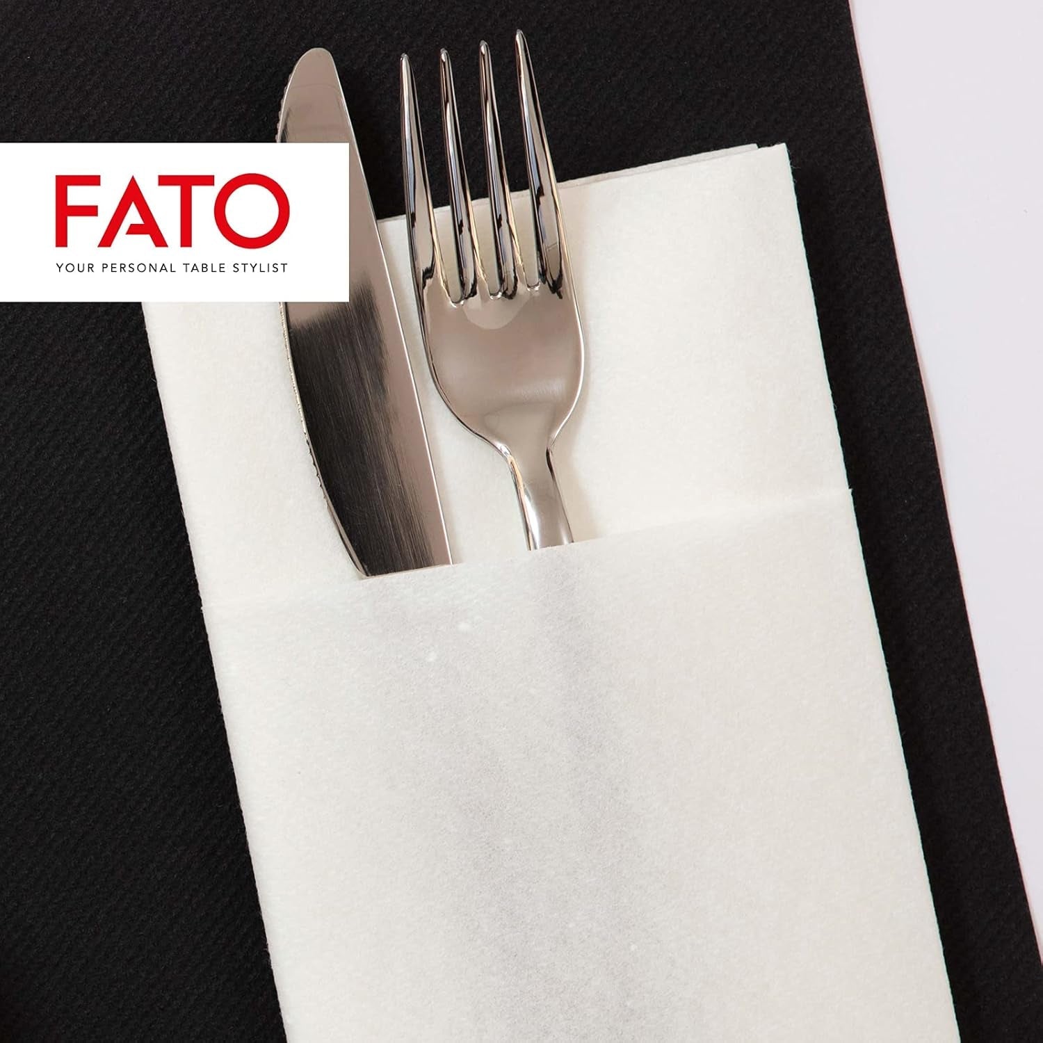 Fato - Servilletas de Papel Seco, Airlaid, Efecto Tela, Paquete de 50 Servilletas, Tamaño 40X40 Plegadas en 4, Color Negro
