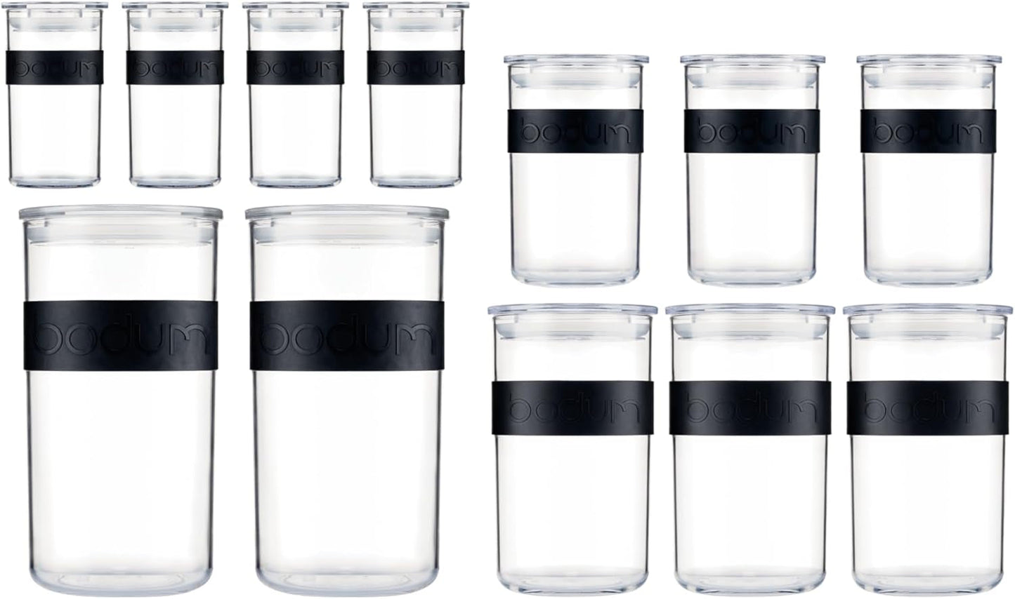 BODUM PRESSO Tarros de conservación, plástico, negro, 4 x 0,25 l, 3 x 0,6 l, 3 x 1 l, 2 x 2 l Cajas para conservar alimentos Naty Shop