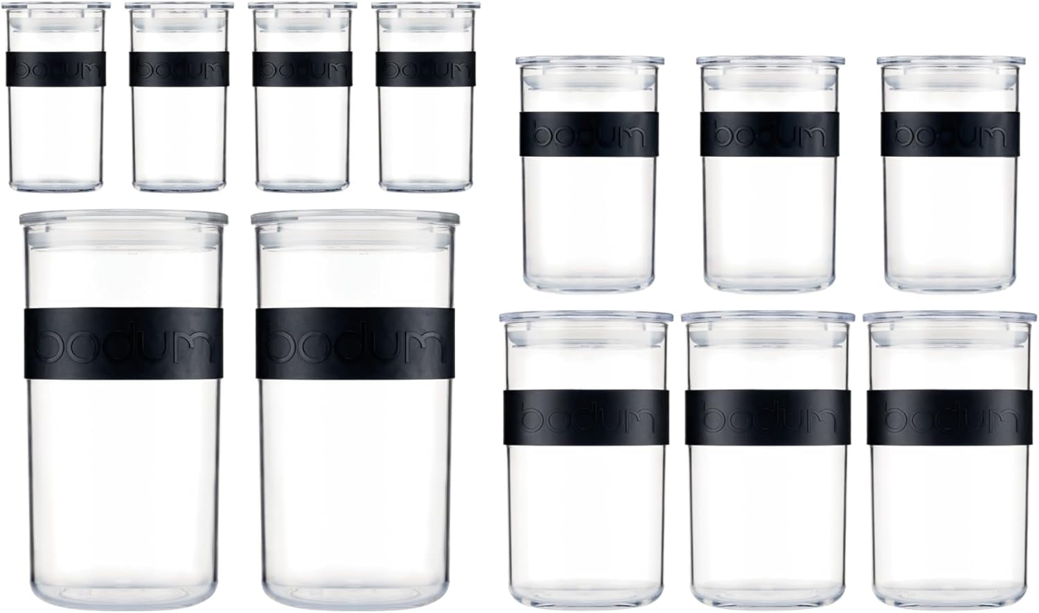 BODUM PRESSO Tarros de conservación, plástico, negro, 4 x 0,25 l, 3 x 0,6 l, 3 x 1 l, 2 x 2 l Cajas para conservar alimentos Naty Shop