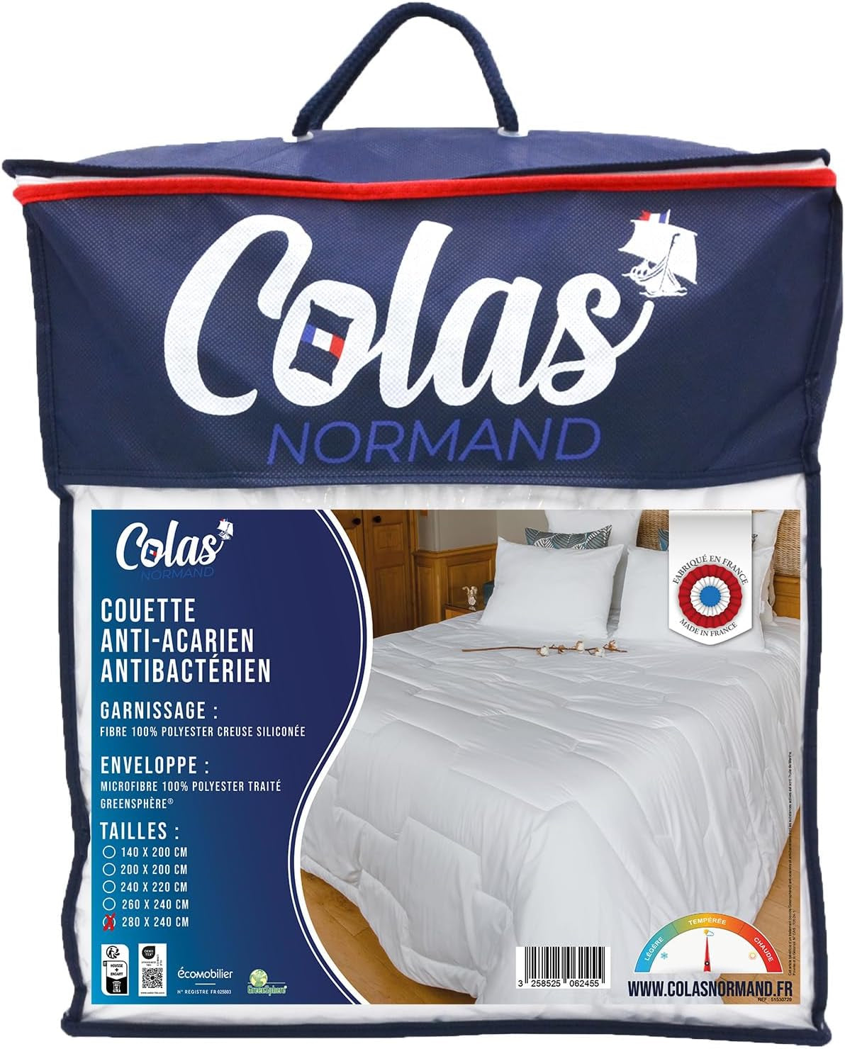 COLAS NORMAND - Edredón contra ácaros y bacterias - Templado - 280 X 240 Cm - Efecto de larga duración - Perfecta higiene - Microfibra - Suave y confortable - Lavable Edredones y edredones Naty Shop