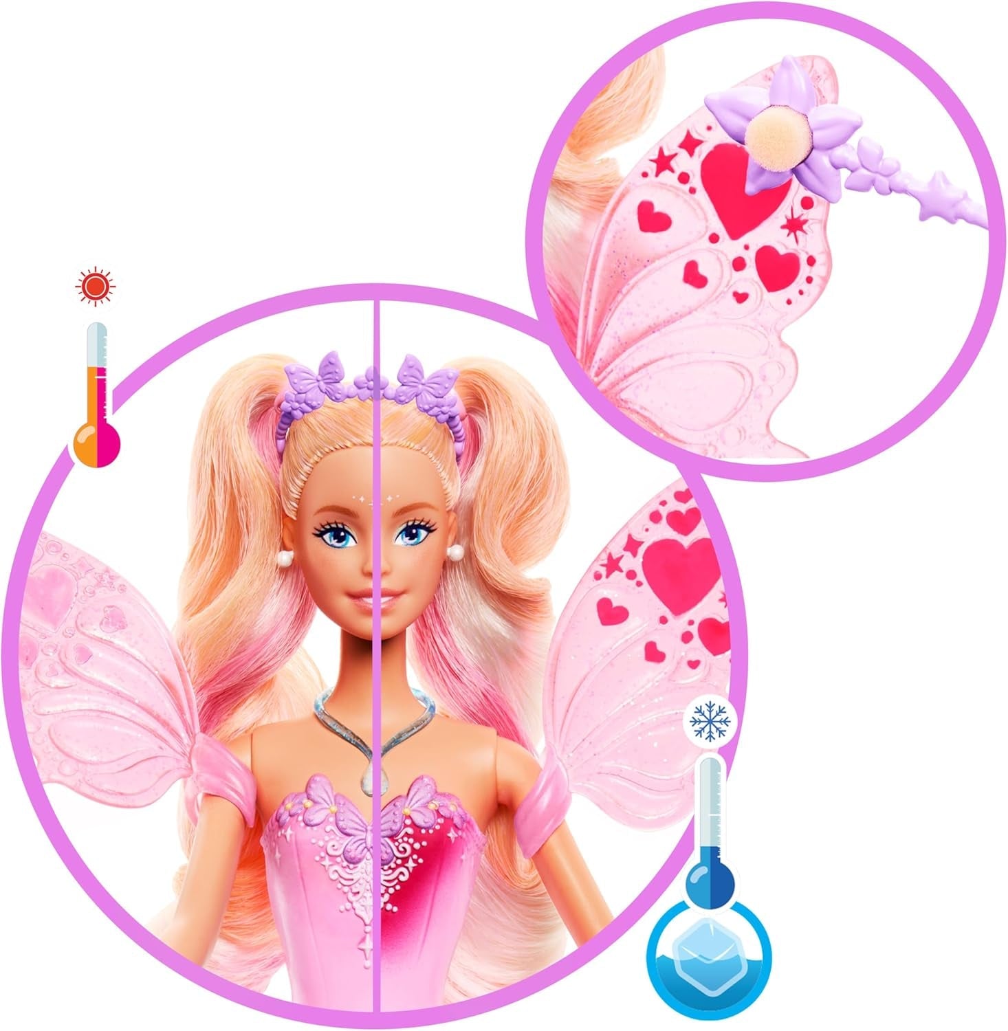 Mattel Muñeca Barbie Hada con Varita de Juguete y Accesorios de Moda, Tema Fantástico con Alas y Conjunto que Cambia de Color, JCP76, [Multicolor] Naty Shop Dolls