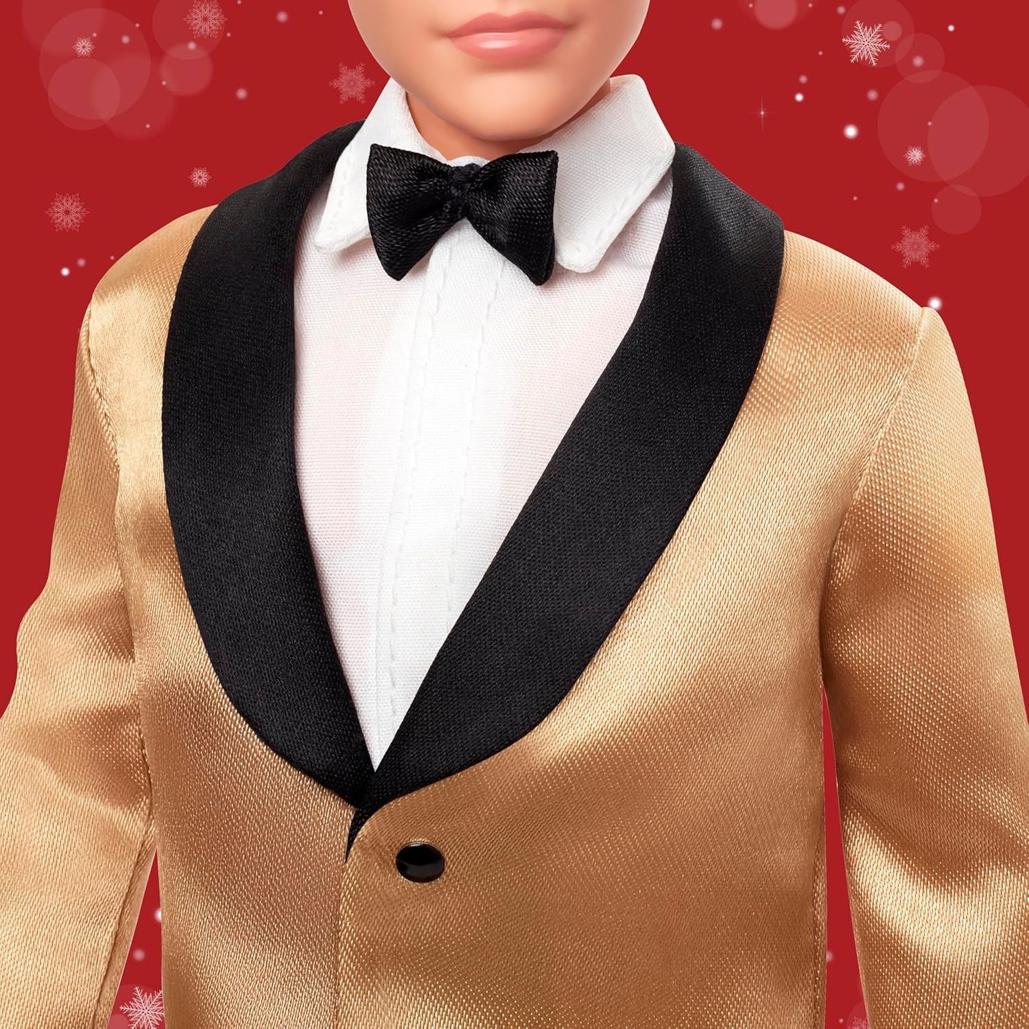 Barbie Signature 2025 Holiday Blonder Ken Modepuppe zum Sammeln in complete Anzug mit Goldener Jacke in Einer Verpackung zum Ausstellen und mit Puppenständer, JGK55
