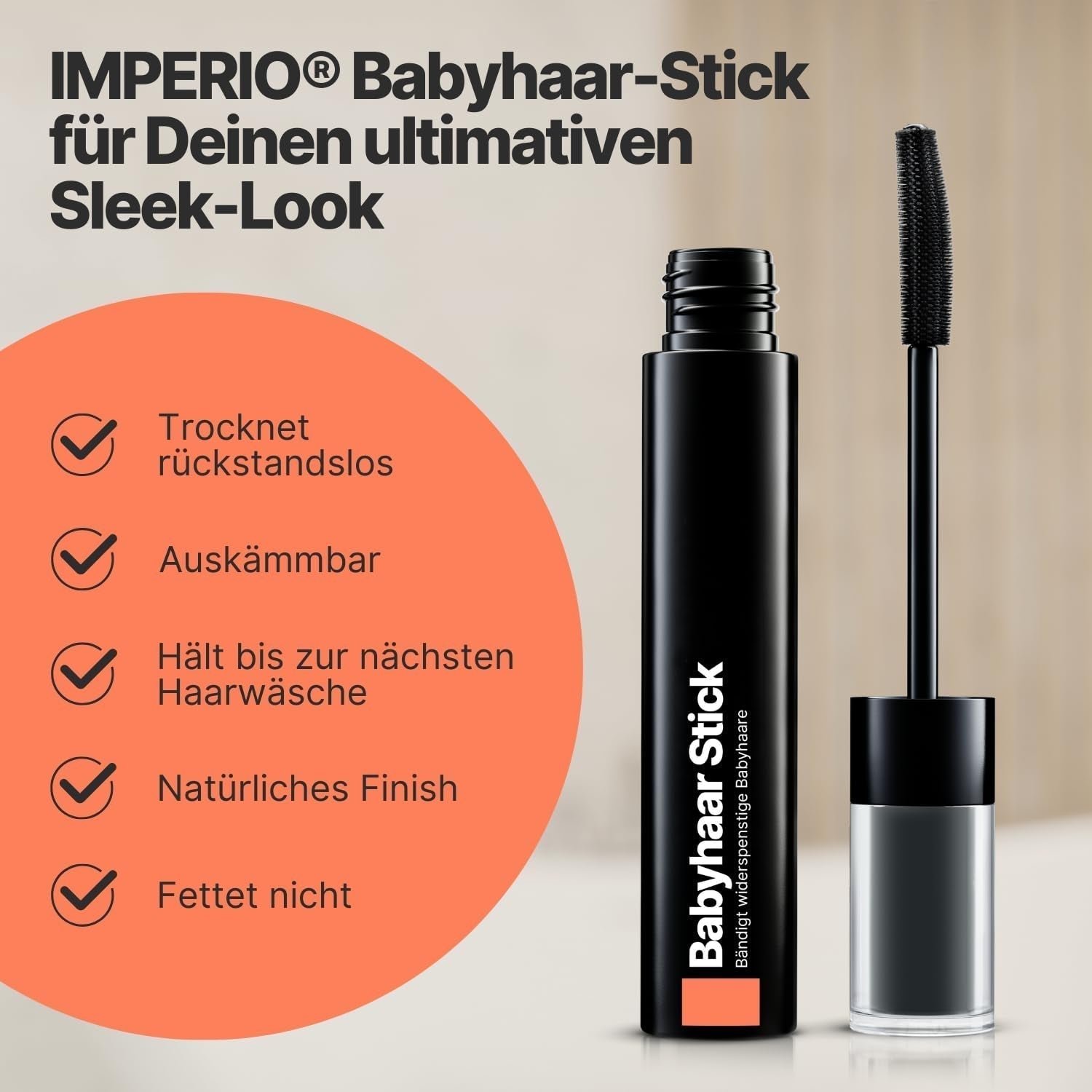 IMPERIO Hair Finishing Stick para cabello de bebé - Máscara premium para cabello de bebé para domar el cabello fino y quebradizo - 12ml Tinte para el cabello Transparente Naty Shop