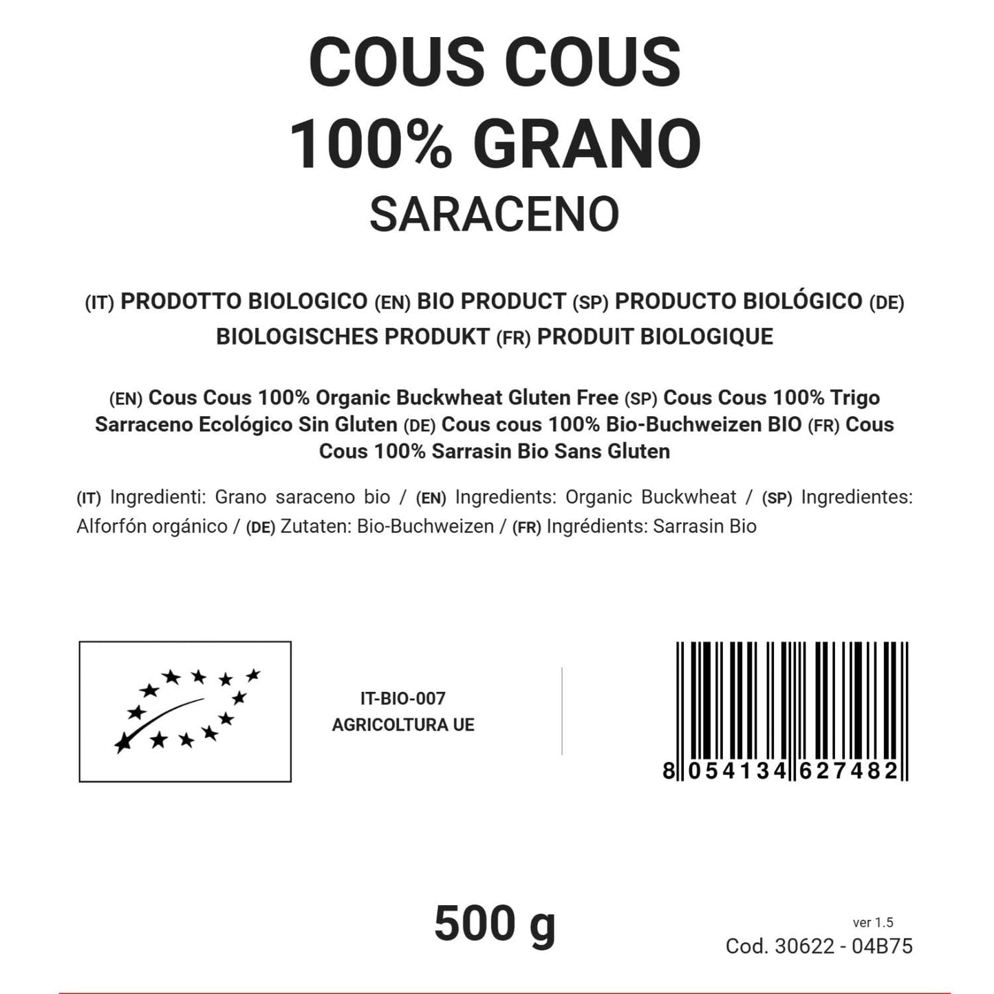 Cuscús de trigo sarraceno 100% ecológico, 500 g, sin gluten