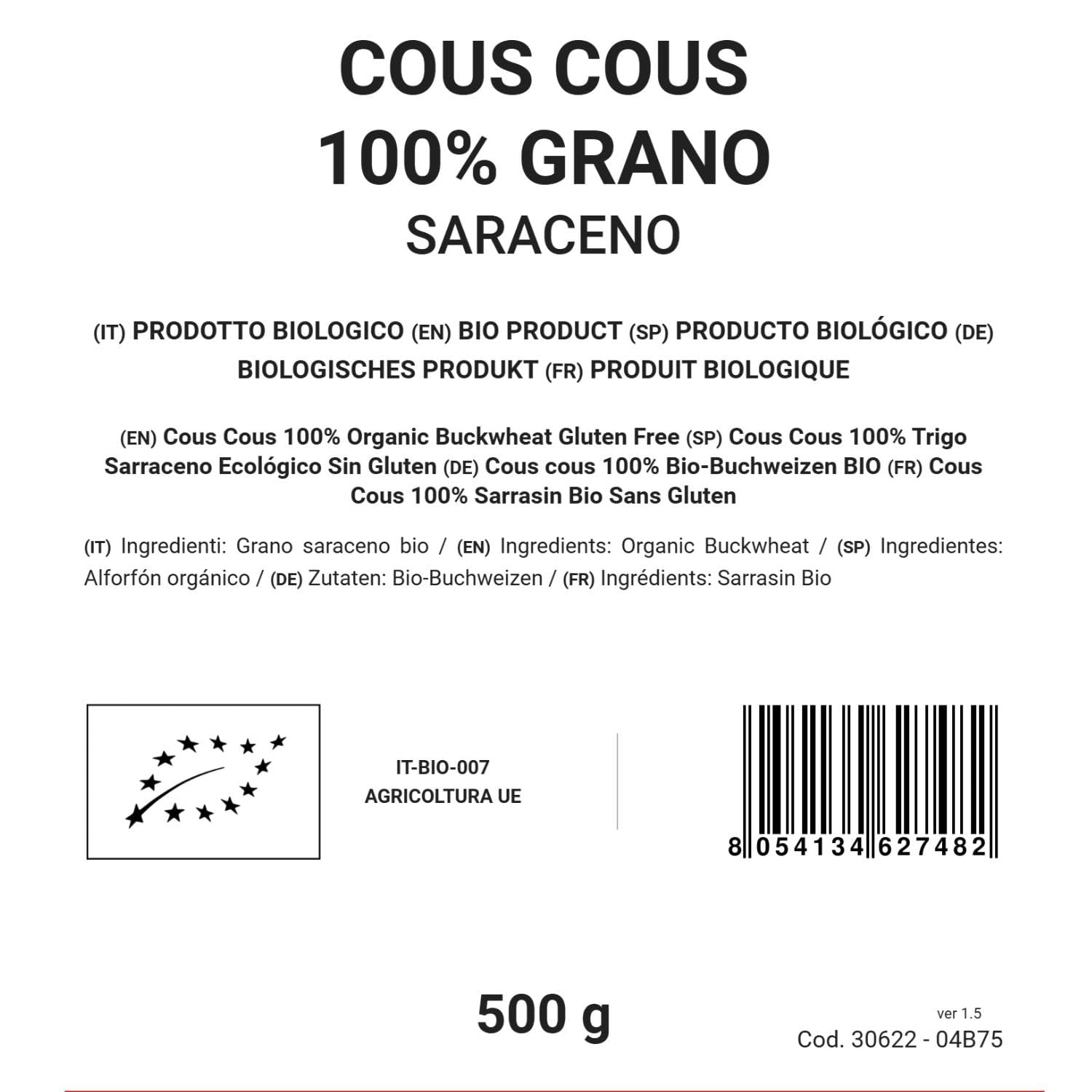 Cuscús de trigo sarraceno 100% ecológico, 500 g, sin gluten