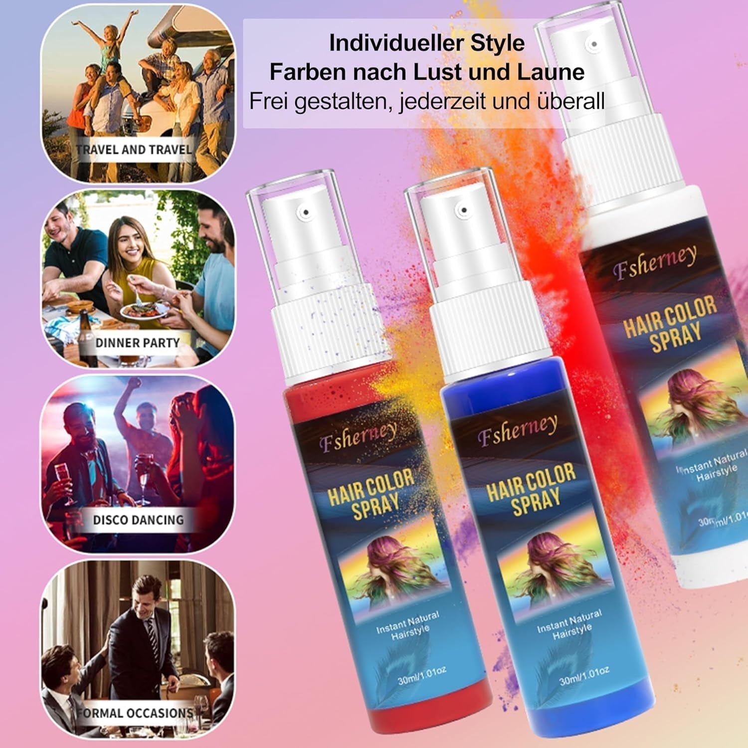 Color de laca para el cabello - 30 ml Spray de color de cabello verde temporal, tinte para el cabello natural Spray de color de cabello temporal, tinte de cabello lavable para fiesta Cosplay Halloween (verde) Naty Shop Tinte para el cabello