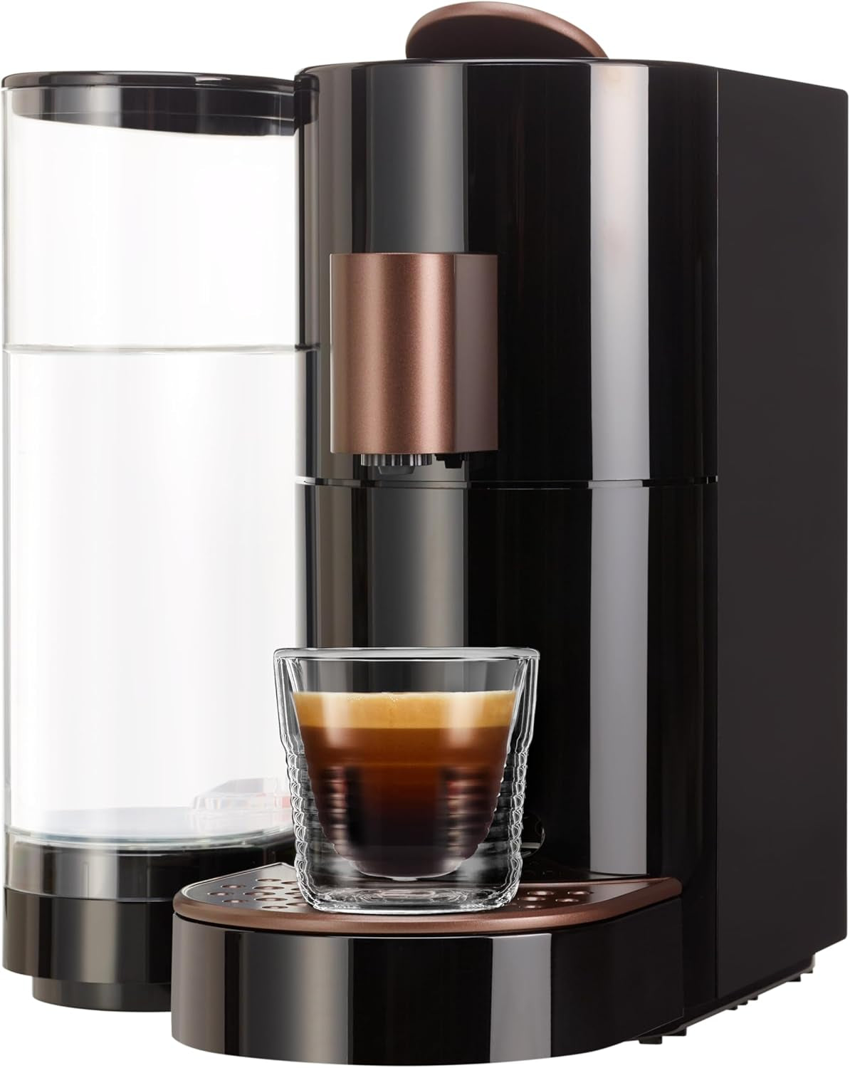 Cafetera espresso de cápsulas K-FEE TWINS II para café, té y cacao | Máquina de café espresso para tazas grandes | Calentamiento rápido | Depósito de agua de 2,3 litros | 19 barras | Negro-cobre