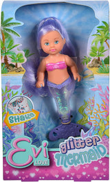Simba 105733482 - Evi Love Glitter Mermaid, muñeca sirena con una aleta caudal que brilla al agitarla. Solo se proporciona UN artículo.