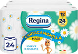 Regina Cartacamomilla - 8 Rollos de Papel Higiénico, 300 Hojas Esponjosas, 3 Capas, Suave y Firme, Envase de Papel Reciclable