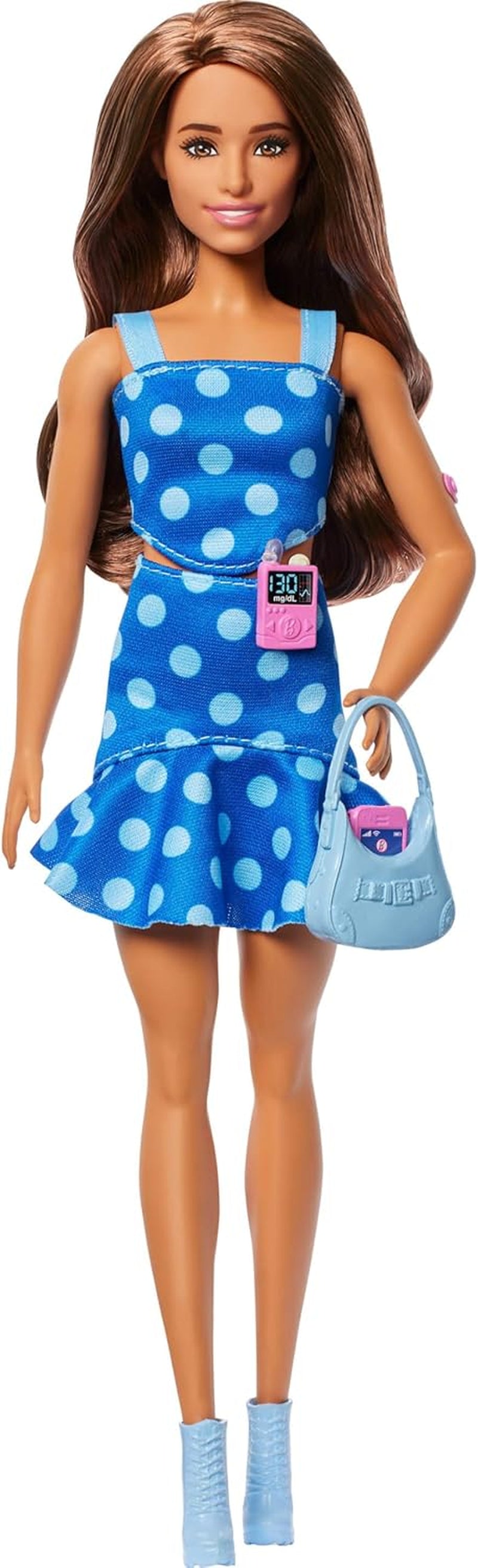 Muñeca Barbie Fashionistas #242 con diabetes tipo 1 y atuendo y accesorios de lunares en colaboración con Breakthrough T1D, HYT97