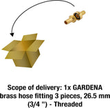 Conector de manguera de latón Gardena, 3 piezas: conector de extensión de manguera, rosca de 26,5 mm (G 3/4"), para mangueras de 13 mm (1/2") (7151-20)