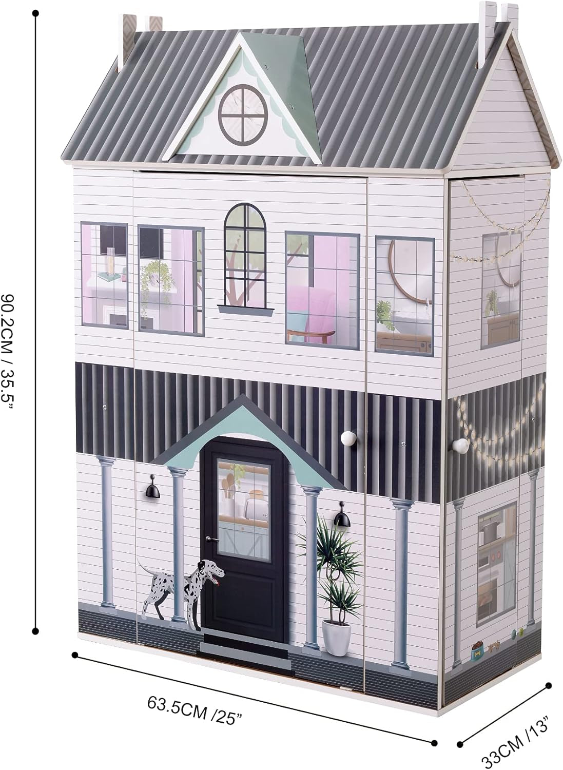 Olivia's Little World Dreamland Casa de muñecas interactiva de madera de 3 niveles con 13 accesorios para muebles de muñecas Blanco TD-13632A