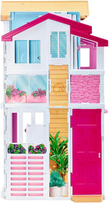 Barbie House Dream Villa Casa adosada de 3 pisos y 5 habitaciones que incluye accesorios como muebles, plegable y de almacenamiento, juguetes a partir de 3 años, DLY32 Naty Shop Casas de muñecas