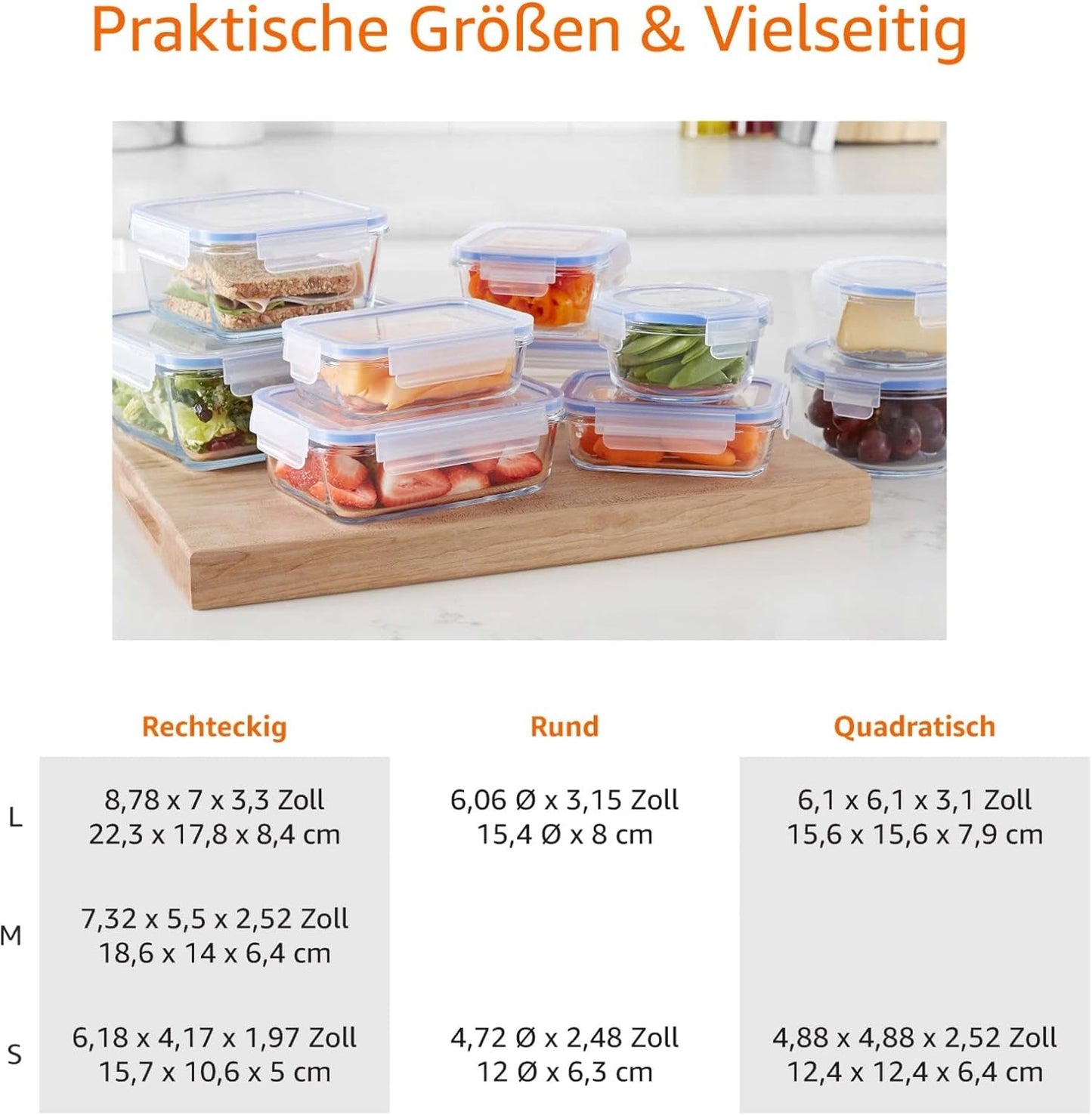 Amazon Basics Recipientes de vidrio para alimentos con tapa, paquete de 20 (10 recipientes + 10 tapas), cajas de almacenamiento de alimentos azul transparente sin BPA Naty Shop