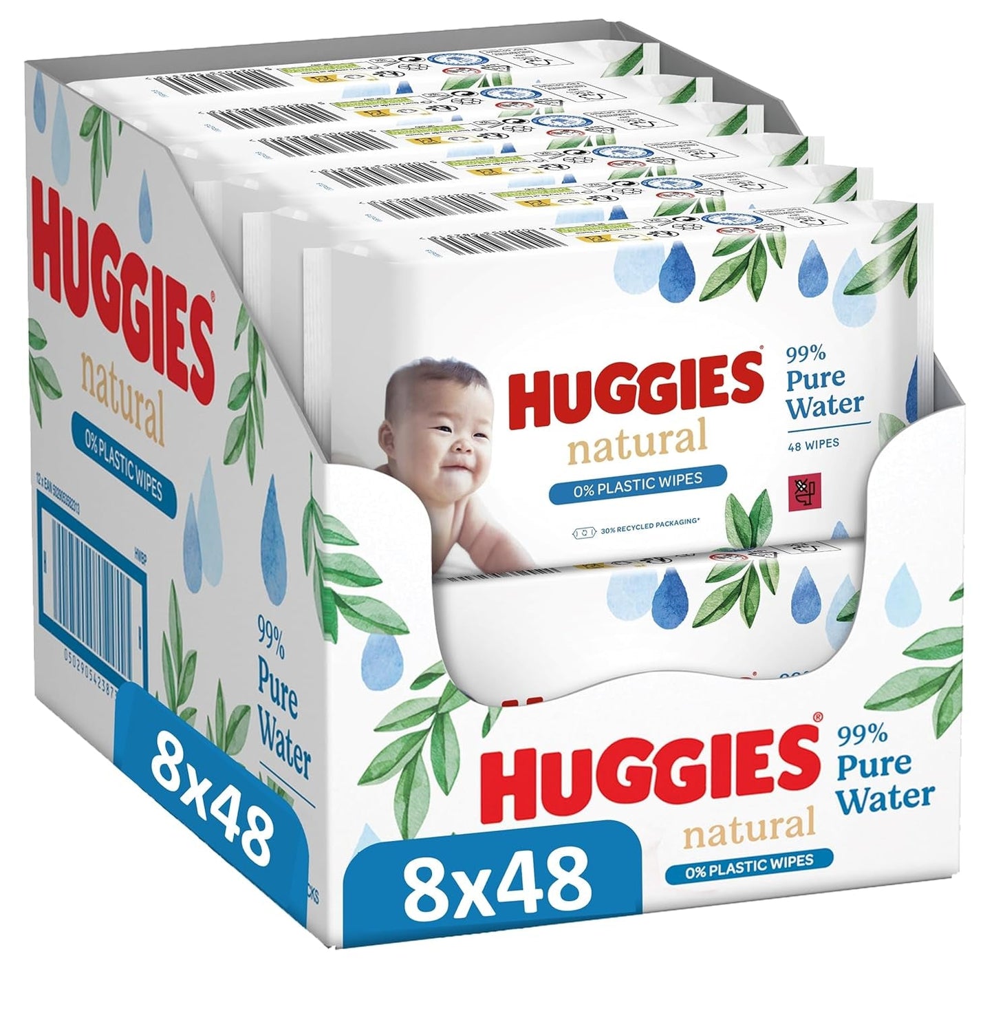 Huggies Toallitas húmedas naturalmente biodegradables para bebés sensibles, 8 x 48 toallitas, paquete a granel