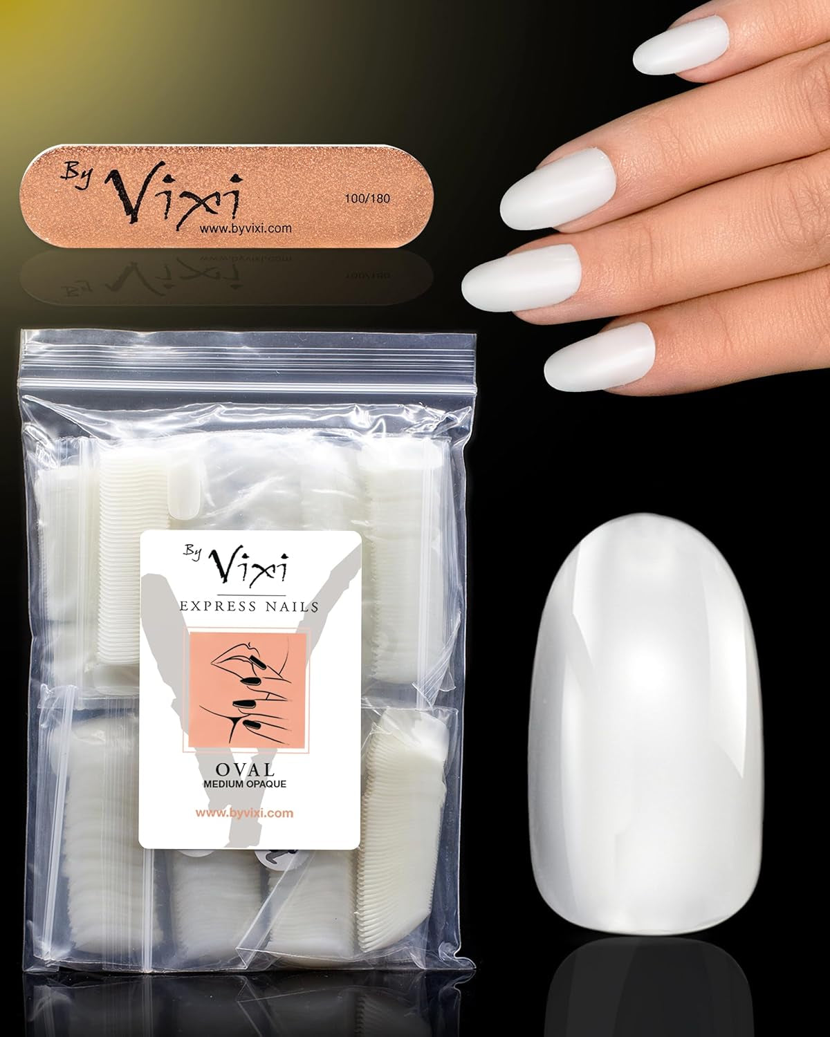 Vixi 600 extensiones de uñas cortas ovaladas con lima de preparación, 10 tamaños, cobertura total, opacas. Para profesionales y uso doméstico.